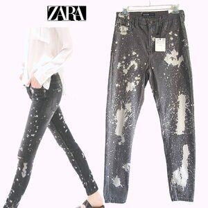 Zara NEW Y2K Paint Splatter High Rise Denim Skinny Legging Jean 8